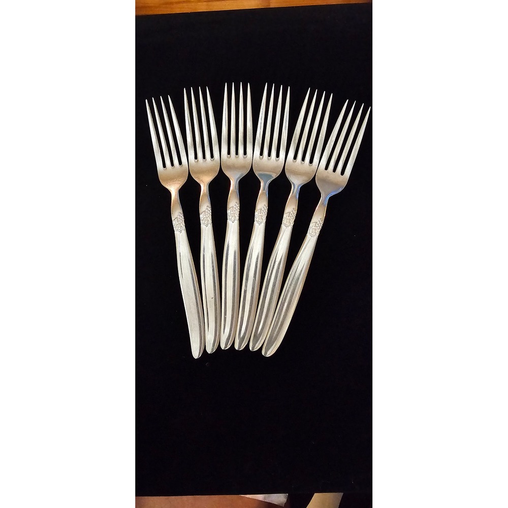 Vtg MWCO Montgomery Ward Flatware Stainless Steel Grape 6 Dinner Forks Japan DR3